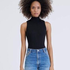 Re/done womens mockneck bodysuit in black size small